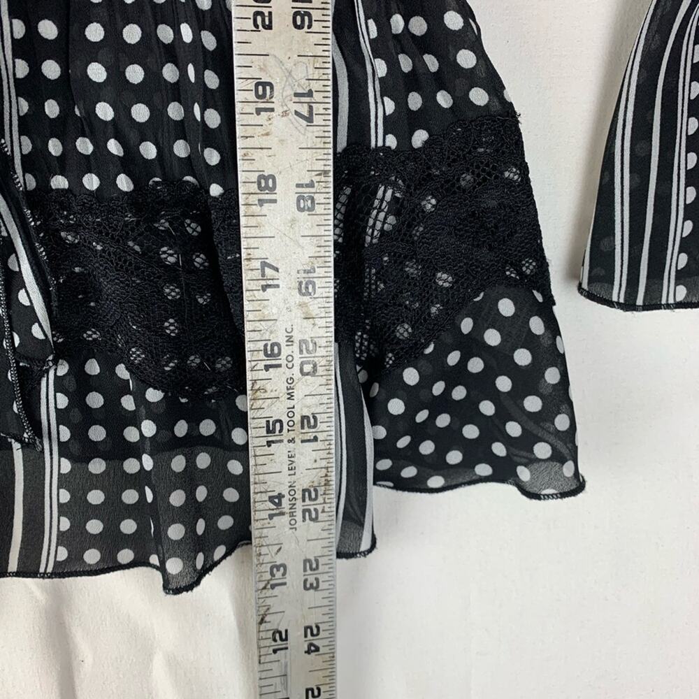 Robbie Bee size medium Black White Polka Dot Striped Blouse bell sleeve - Picture 9 of 9